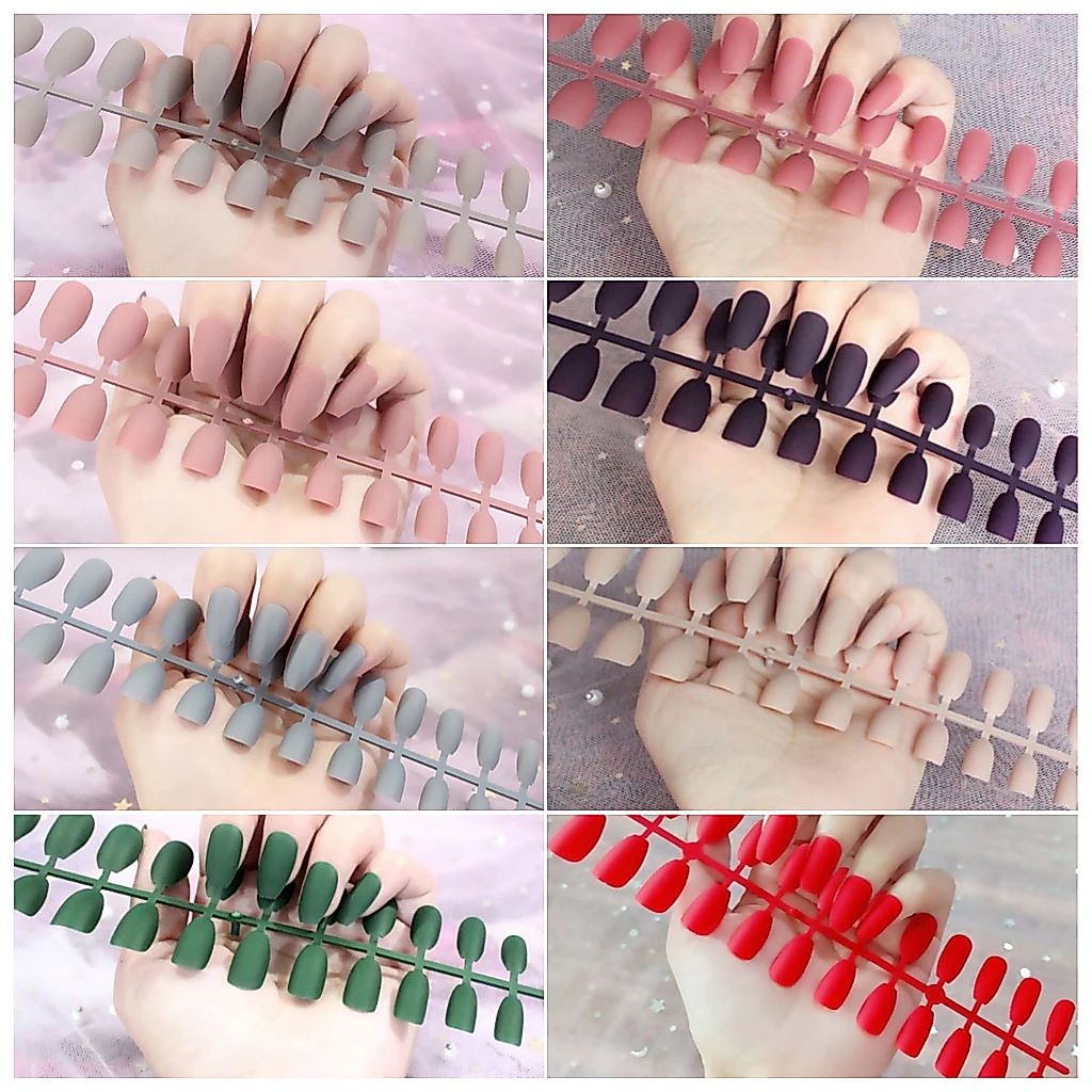 FREE GLUE2026 ใหม่ล่าสุด 24 ชิ้น Nail Art เล็บปลอมฝรั่งเศสชุดกาวอะคริลิค Full Nail COD Mo Sha
