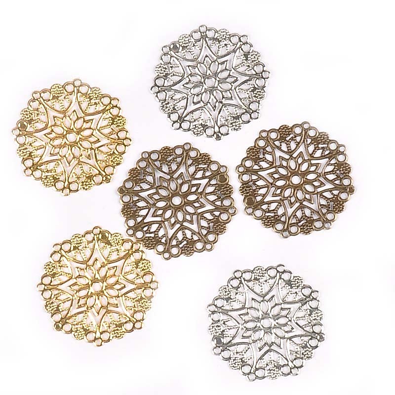 10 ชิ้น 33 มิลลิเมตรเชื่อมต่อโลหะหัตถกรรมดอกไม้ Filigree Wraps Connectors Embellishments สําหรับ DIY Scrapbooking Home Decor YKL0735