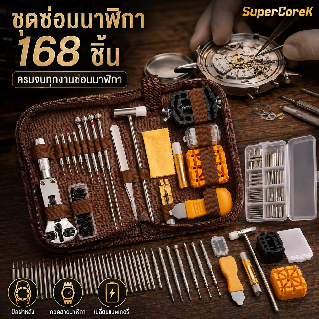168 ชิ้น ชุดเครื่องมือซ่อมนาฬิกา เปลี่ยนแบตเตอรี่นาฬิกา ถอดสายนาฬิกา