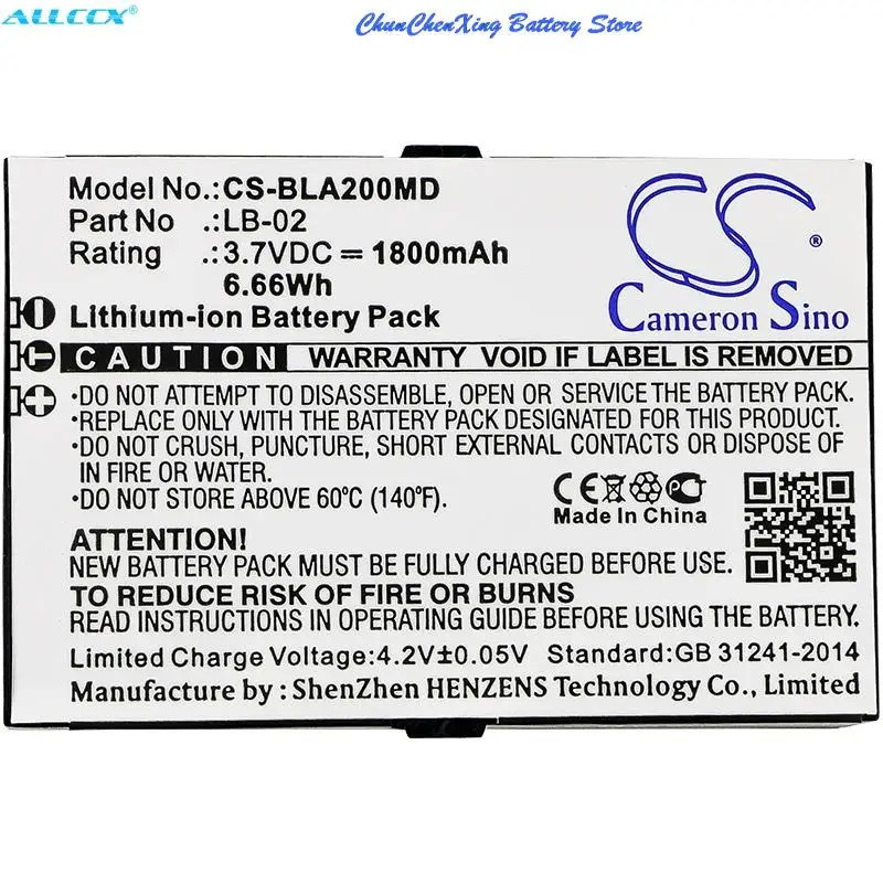 Cameron Sino 1800mAh แบตเตอรี่ 12-100-0001,LB-02 สําหรับ Bolate A2, A3, A4, Q5