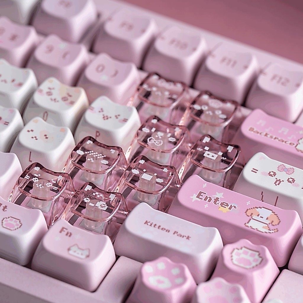 Pixel Meow Meow Keycaps 140 คีย์ MAO ความสูง PBT วัสดุ ระเหิดความร้อนห้าด้าน Keycap บุคลิกภาพสร้างสรรค์น่ารัก แป้นพิมพ์เครื่องกลที่กำหนดเอง สีชมพู keycap พอดีกับ 61/68/75/84/87/96/98/104/108