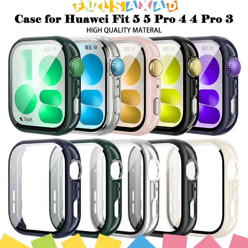 กันรอย กรณีพีซีแก้วนิรภัยแข for Smartwatch Huawei Watch Fit 5 5 Pro 4 4 Pro 3 ปกป้องหน้าจอ อุปกรณ์เสริมกรอบกันชน