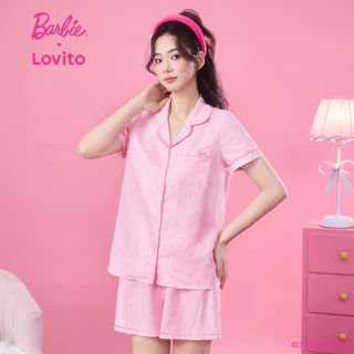 (KOL's pick) Barbie™ X Lovito แคชชวล ชุดนอนลำลองลายดอกไม้หวานๆ สำหรับฤดูใบไม้ผลิ/ฤดูร้อน สีชมพู (เสื้อหรือกางเกง) สำหรับผู้หญิง เกาหลี อินเทรนด์ LB1AD028