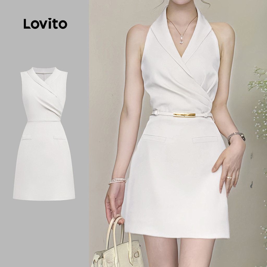 Lovito สง่างาม เดรสสีขาวสําหรับผู้หญิง เดรสซิปฤดูใบไม้ผลิ/ฤดูร้อน เดรสสุด L178LD037