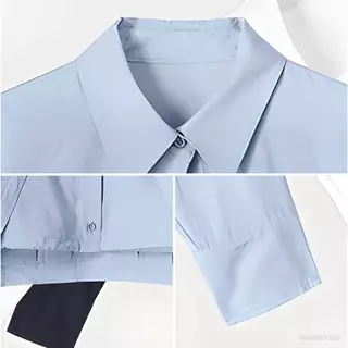 [พร้อมจัดส่ง]เสื้อเชิ้ตแขนยาวสีฟ้าอ่อนไซส์ใหญ่สำหรับผู้หญิง ดีไซน์แบบสองชิ้นเทียม เหมาะสำหรับหลายโอกาส สไตล์ลำลอง#W752