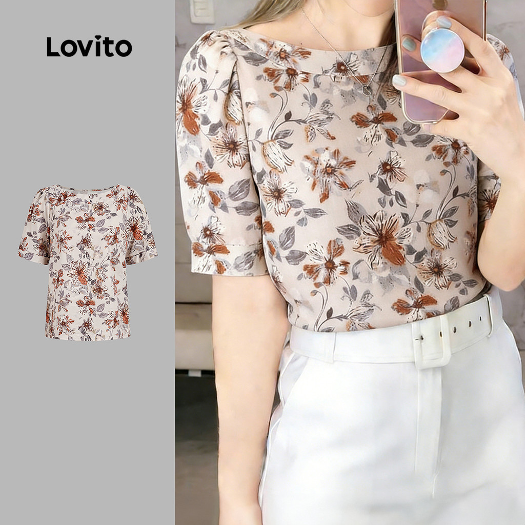 Lovito สง่างาม เสื้อเบลาส์ผู้หญิง สีชมพู สไตล์ไม่สมมาตร สําหรับฤดูใบไม้ผลิ/ฤดูร้อน LK4LD2479