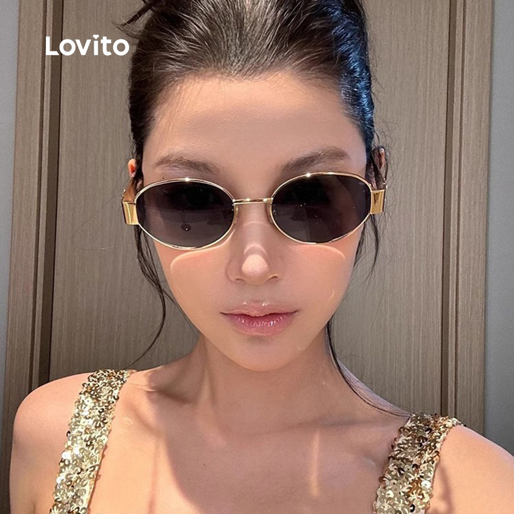Lovito สง่างาม แว่นกันแดดกรอบโลหะกว้างแบบ LFA90X048