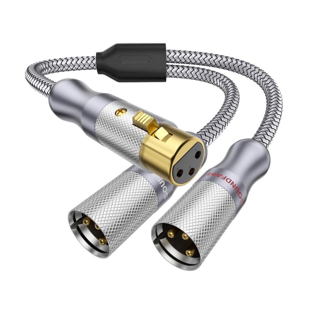 XLR Splitter Cable 1 Female to 2 Male Balanced Microphone Patch Y Splitter Cable-Grey (3ft/1M)