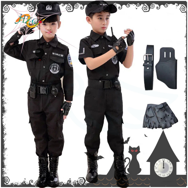 HZG SWAT ชุดเด็กทหาร เครื่องแต่งกายการจราจร ฮาโลวีน ชุดตำรวจเด็ก หน่วยคอมมานโด หน่วยจู่โจม ชุดอาชีพเด็ก Camouflage