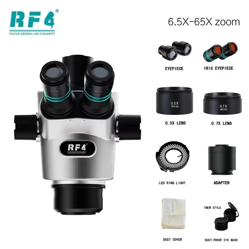 RF4 CX71 กล้องจุลทรรศน์แบบสามขาป้องกันความเมื่อยล้าคู่ แว่นตาป้องกันแสงสะท้อนสีแดง เสนอรายละเอียดที่
