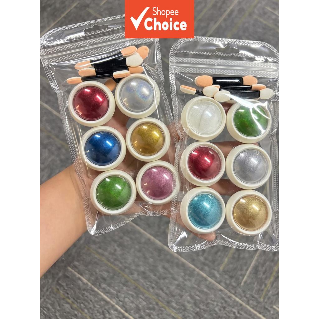 ผงกระจกเล็บ Chrome Aurora 6 สี เกรดซาลอน เม็ดสีคุณภาพสูง