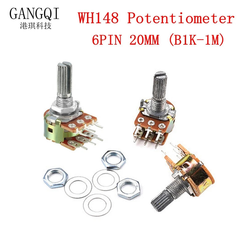 5 WH148 6-Pin 20 มม. Potentiometer B1K B5K B10K B20K B50K B100K B500K 1K 5K 10K 20K 50K 100K 500K ชิ
