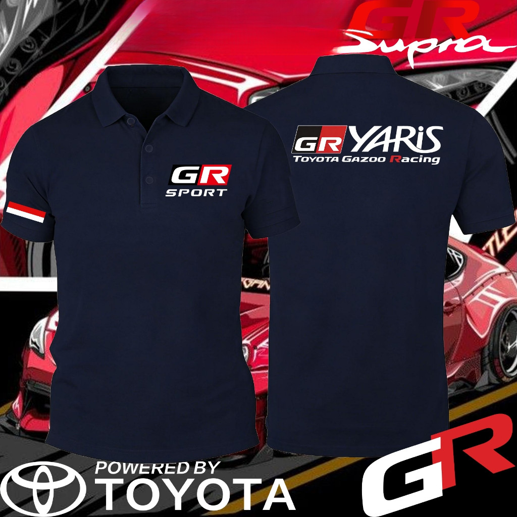 เสื้อโปโลผู้ชายและผู้หญิงผ้าฝ้าย 100% มีโลโก้ GR Sport ด้านหน้าและด้านหลัง GR Yaris สําหรับแฟนๆรถโตโ