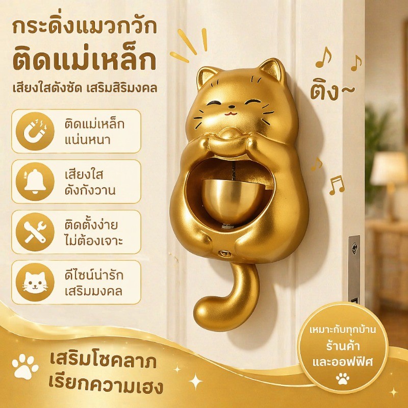 กระดิ่งแขวนประตู แมวกวัก กระดิ่งลม แม่เหล็ก ทองเหลือง แต่งบ้าน แต่งร้าน ติดประตู หน้าต่าง