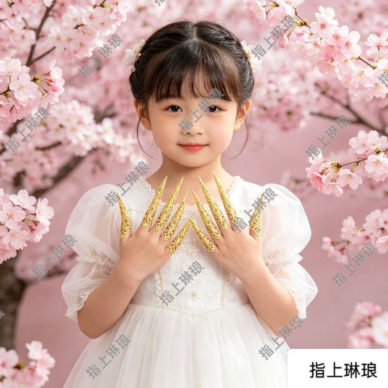 ศาลโบราณเด็กเล็บปกประสิทธิภาพยิงเต้นรําเกราะมืออาชีพเต้นรําที่สวยงามมืออุปกรณ์เสริมเจ้าหญิงน้อยลูกต้