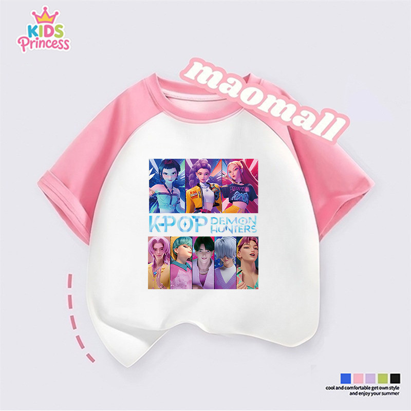 (จัดส่งตลอด 24 ชั่วโมง) Kpop Demon Hunters เสื้อยืดแขนสั้นสำหรับเด็กสบายและนุ่ม ผ้าฝ้ายแท้ 100% เสื้อยืดพิมพ์ลาย K618