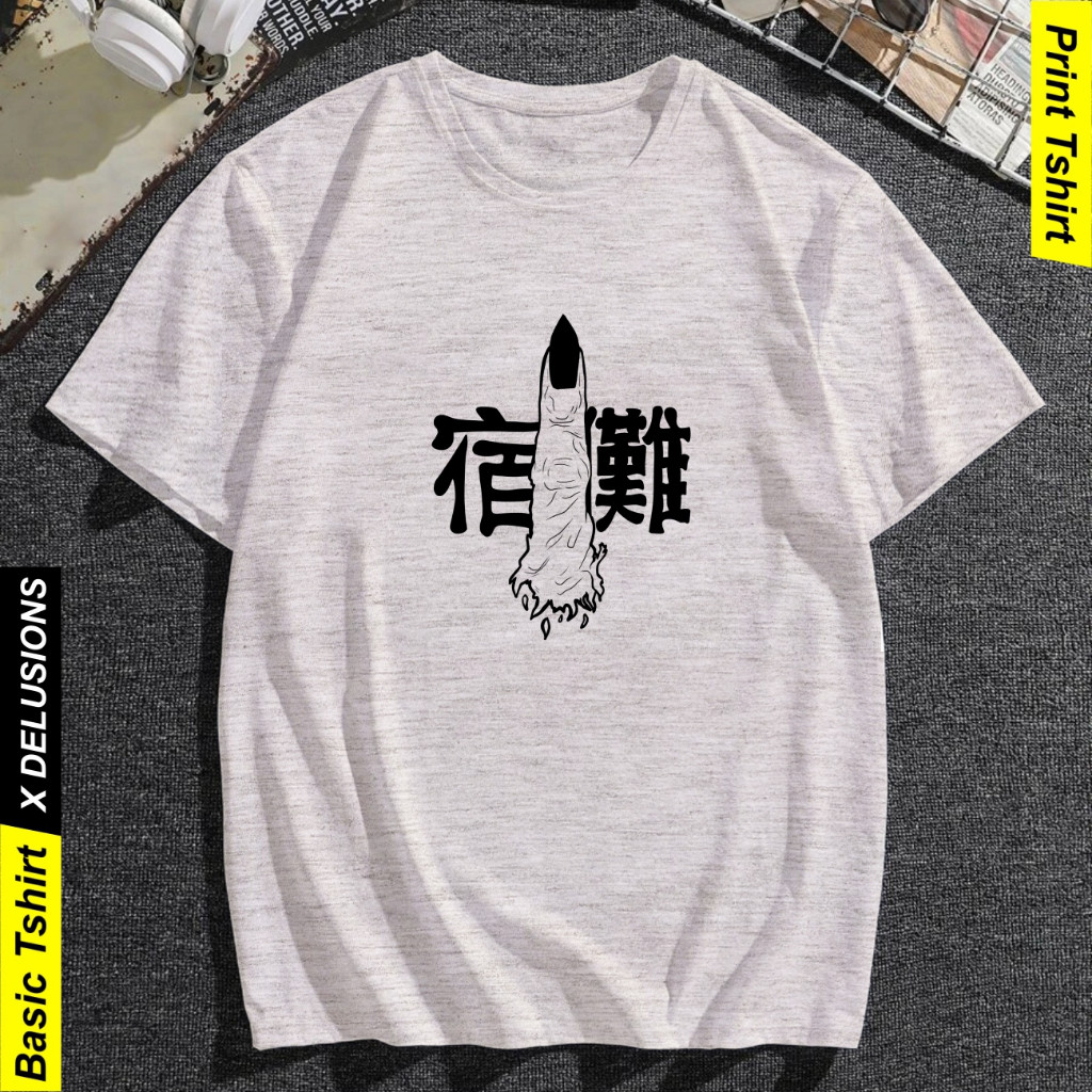 Jujutsu Kaisen Sukuna Finger Vintage Tee Streetwear Oversize Basic เสื้อยืดอะนิเมะผู้ชายผู้หญิง