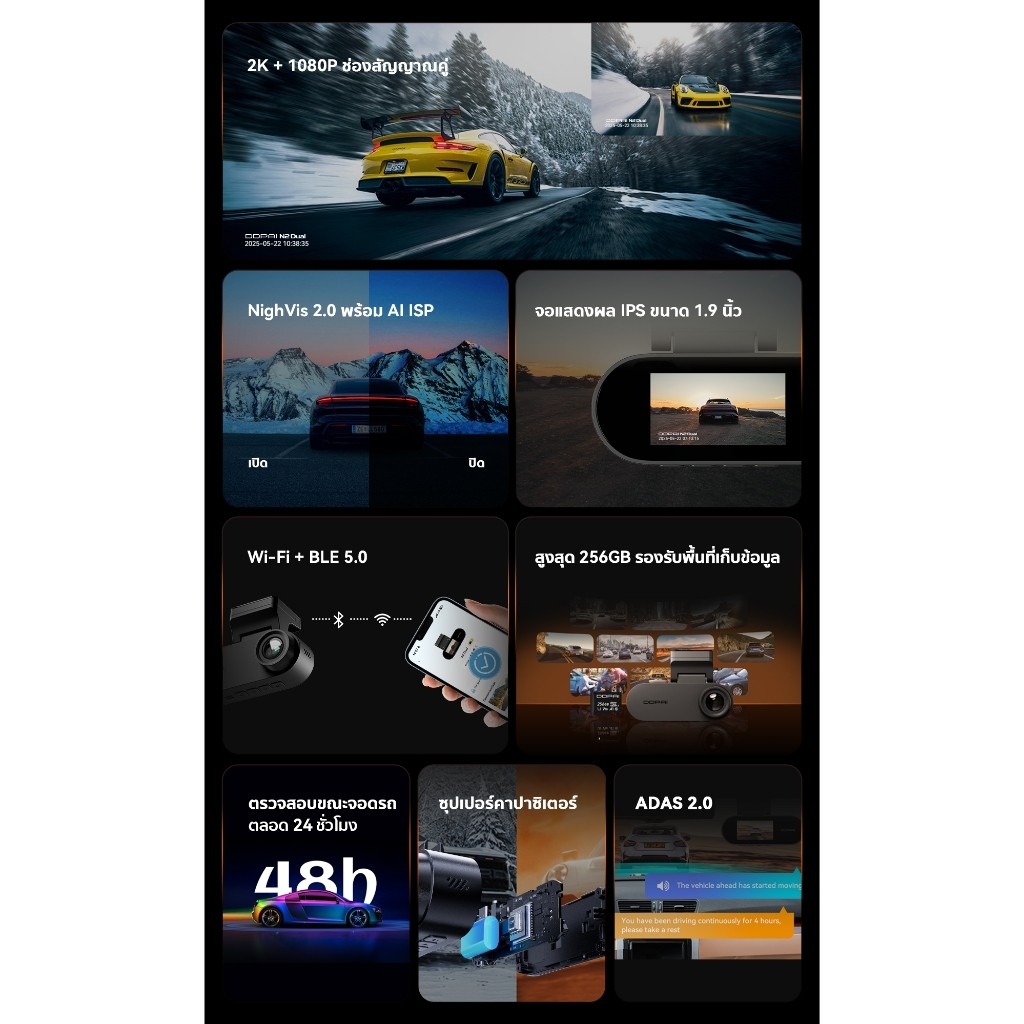 [รุ่นใหม่] DDPAI N2 Dual Dash Cam กล้องติดรถยนต์ 2K+1080P NighVis 2.0 จอแสดงผล IPS 1.9 นิ้ว พร้อม ADAS 2.0 ศูนย์ไทย - รูปที่ 2