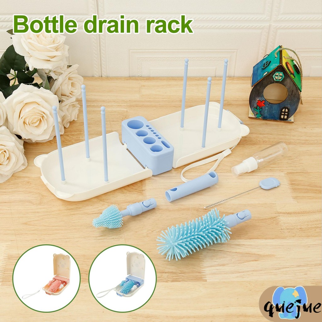 แปรงล้างขวดนมชุดทําความสะอาดขวดนมสําหรับเดินทางอเนกประสงค์ราวตากผ้าชุดทําความสะอาดถ้วยเด็กขนาดกะทัดร