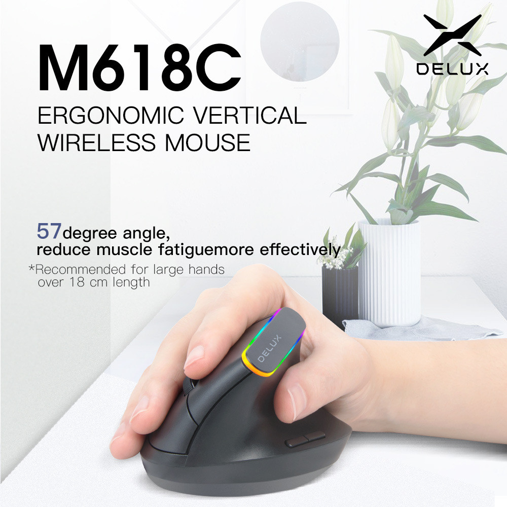 DELUX สีสัน M618C RGB แนวตั้งไร้สายบลูทูธ Dual Mode ชาร์จ Ergonomic Handheld Straight Mouse