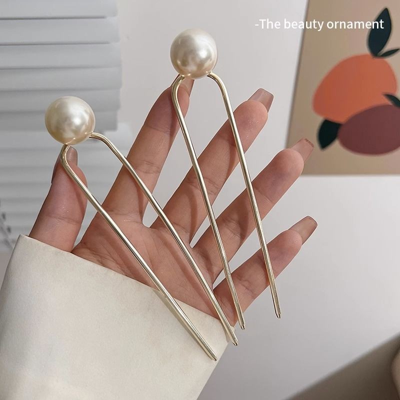 2025U สไตล์ Hairpin Coiled Hair Ball Head Pearl Hairpin