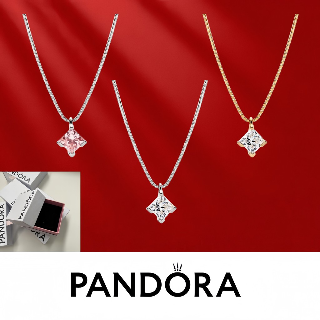 สร้อยคอจี้เพชรแท้ 1.00 กะรัต TW 14K ทองขาว จาก Pandora S925 (พร้อมกล่อง)