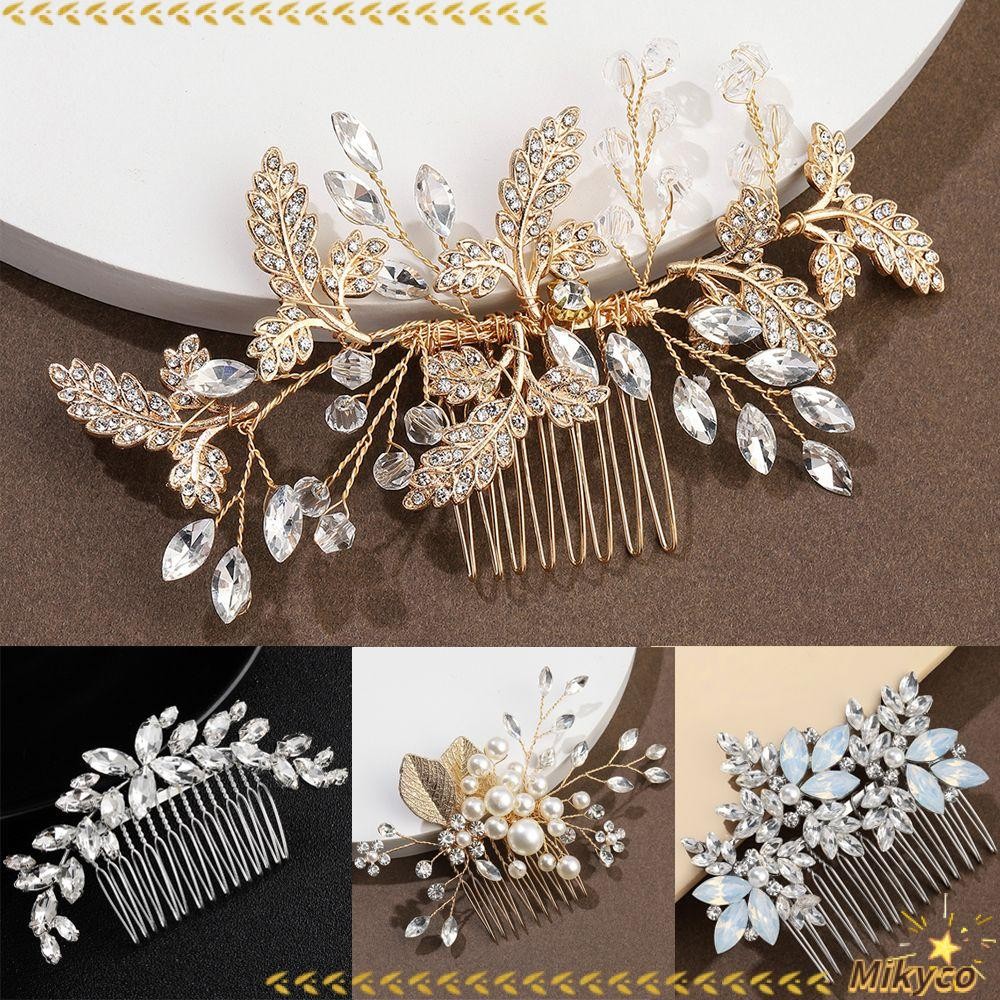 MIKYCO หวีผมใบ Tiara แฟชั่นคลิปเจ้าสาวที่ละเอียดอ่อน