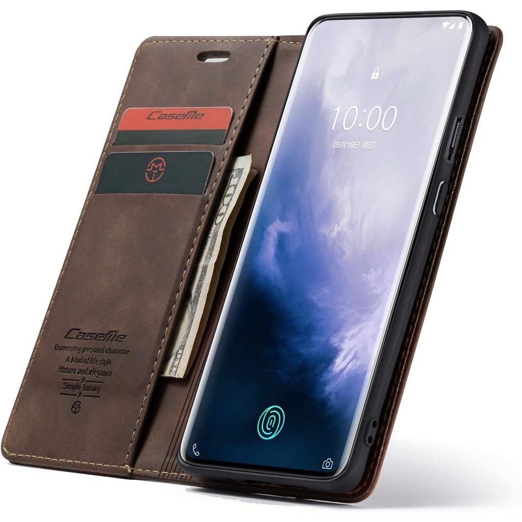 เคส OnePlus 7 Pro, Bpowe Classic Leather Wallet Case Design with Card Slot and Magnetic Closed Flip 