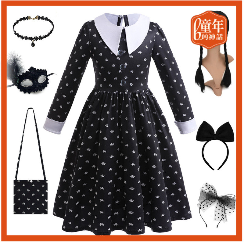 Wednesday Black Dress COS Costume 2023 Halloween Adams Family Dress