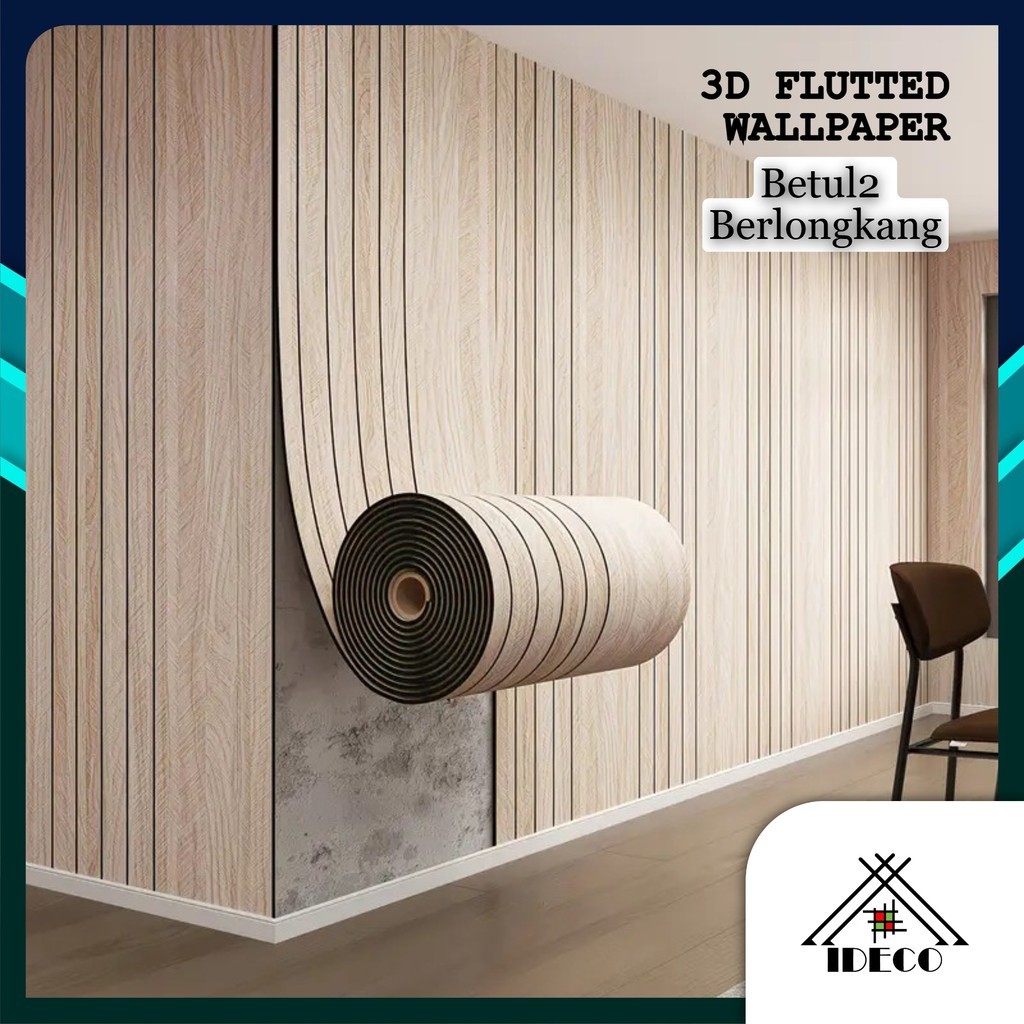 IDECOTM 3D Fluted วอลล์เปเปอร์กาว 3D ออกแบบ Grille วอลล์เปเปอร์ Pelekat Dinding Kayu 3D Dinding Kayu Deco