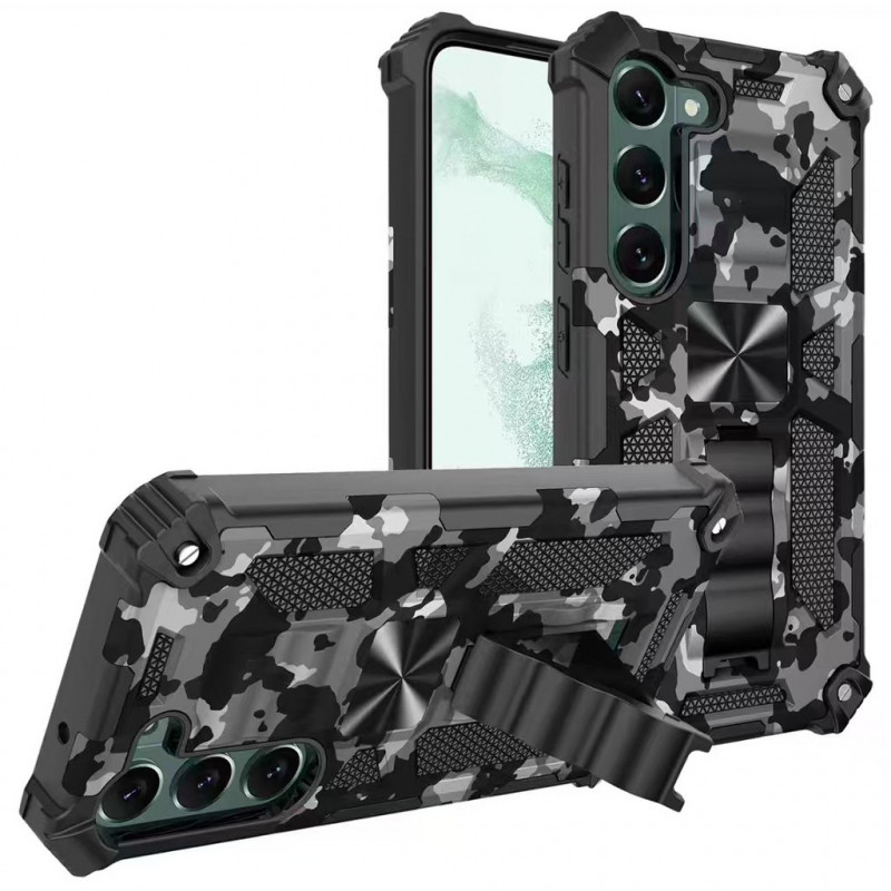 SAMSUNG เกราะCamouflageรถแหวนแม่เหล็กสําหรับSamsung A17 A56 A55 A54 A36 A26 A16 A06 A15 A14 A13 A04 S24 S23 S21 S20 FE KickstandทนทานHardกันชนปกหลัง