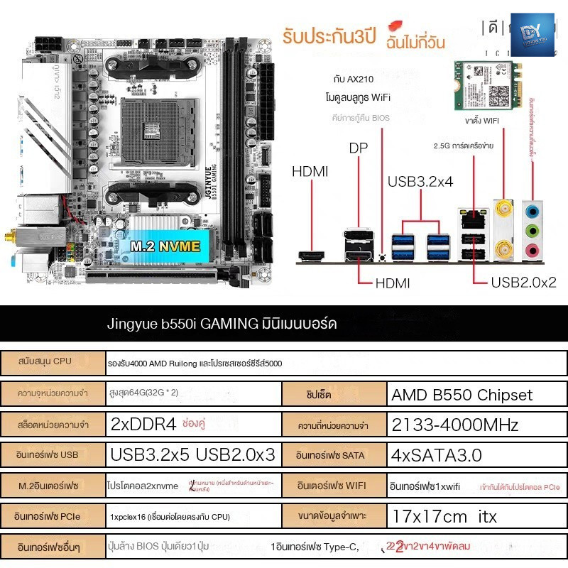 MAINBOARD (เมนบอร์ด)  JGINYUE B550itx เมนบอร์ดคอมพิวเตอร์ ขนาดเล็ก A520 AM4 Sharp Dragon R5 4000 500