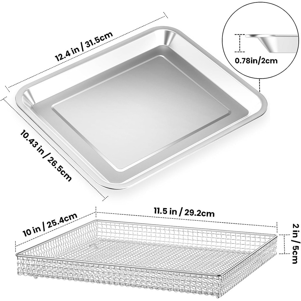 ถาดอบสแตนเลส Pan และตะกร้าทอดอากาศเข้ากันได้กับ Cuisinart Airfryer TOA-060 และ TOA-065 และ TOA-070 (