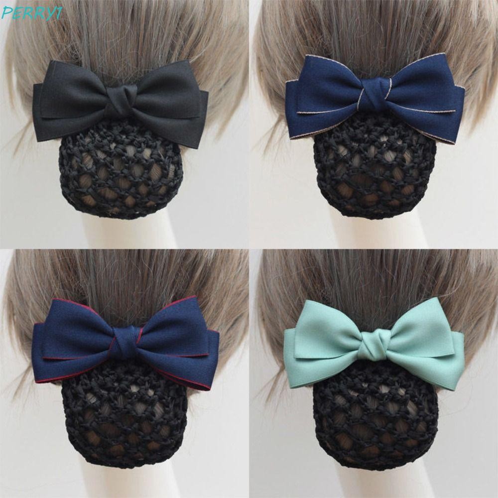 PERRY Bowknot Spring Clip, Ribbon Korean Style Bun Snood, Vintage Hairpin Hair Accessories Headwear 