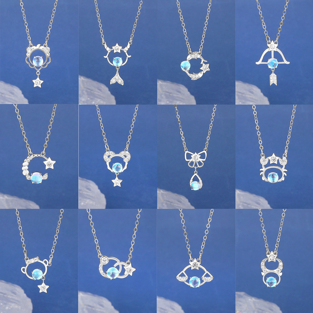 十二株式会社株式会社สร้อยคอหญิง 铜黑色气石钻 月光吊锁骨โซ่生礼物Twelve Constellation สร้อยคอผู้หญิงทองแดงเพชร HollowS3GfV7cz