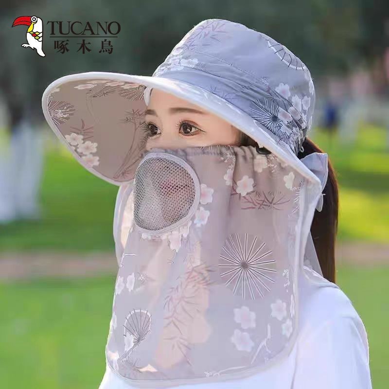 หมวกปีกกว้างสำหรับผู้หญิง แบบชนบท สไตล์ฤดูใบไม้ผลิ พร้อมปกคอยูVA ป้องกันแสงแดด UV สำหรับทำงานกลางแจ้