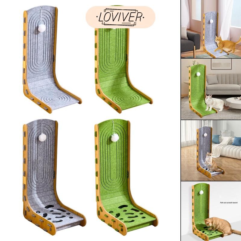 Felt Cat Scratcher พร้อมลูกบอลแขวน L Shape Creative Scratch Resistance สําหรับออกกําลังกายแบบพกพา Lo