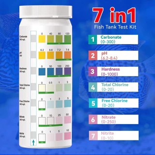 กระดาษทดสอบคุณภาพน้ำ 7in1 แถบทดสอบตรวจจับ PH เครื่องทดสอบ Nitrite Nitrate คลอรีนคาร์บอเนตรวมความแข็งด่างสําหรับถัง