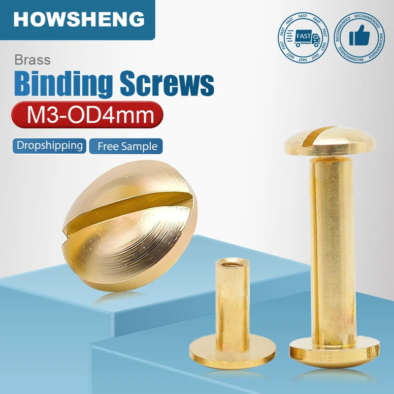 5/10sets Brass Round Head Binding Chicago Screws Nails Belt screw M3-OD4mm Copper Solid Stud Rivets 