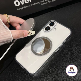 Creative Glitter กระจกแต่งหน้าสําหรับโทรศัพท์มือถือพร้อมแหวนดูดแม่เหล็ก Universal แฟชั่นอุปกรณ์เสริมโทรศัพท์กาวสไตล์กลางแจ้งแบบพกพา