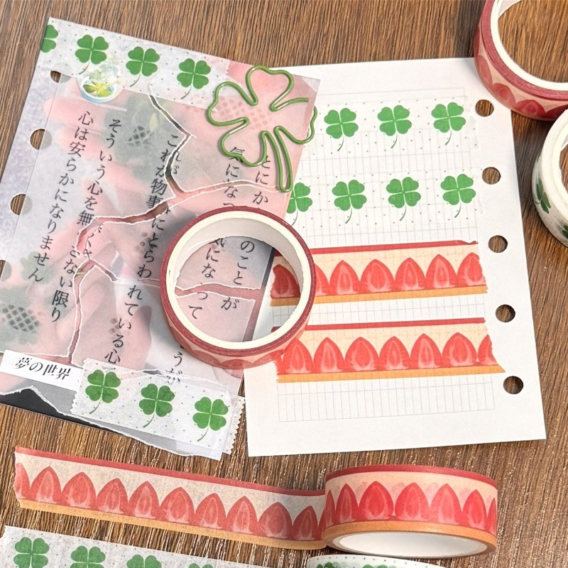 5 เมตร/ม้วนสี่ใบโคลเวอร์สตรอเบอร์รี่สติกเกอร์เทป ทําเอง สมุดภาพของขวัญตกแต่ง - รูปที่ 5