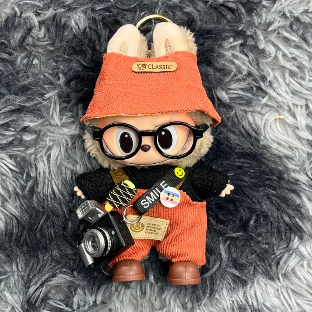 สีส้ม Little Photographer labu เสื้อผ้าเด็ก labubu เสื้อผ้า 15 ซม. 123th Generation ไม่มีตุ๊กตา#WW09
