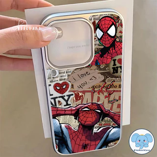 เคสกรอบเคลือบไฟฟ้าสุดหรูลายกราฟฟิตี้สไปเดอร์แมน สำหรับ IPhone 13 16 11 15 12 14 Pro Max XR X XS Max 16 7 8 15 Plus