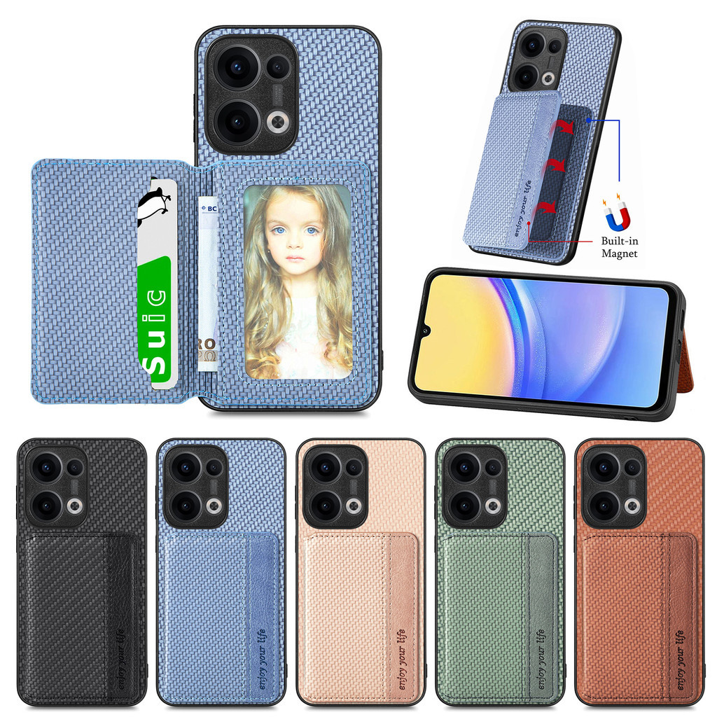 RFID สําหรับ OPPO A16 A74 A15 A5S A98 A12 A53 AX5s AX7 ค้นหา X8 Pro X8s Ultra กระเป๋าสตางค์คาร์บอนไฟ