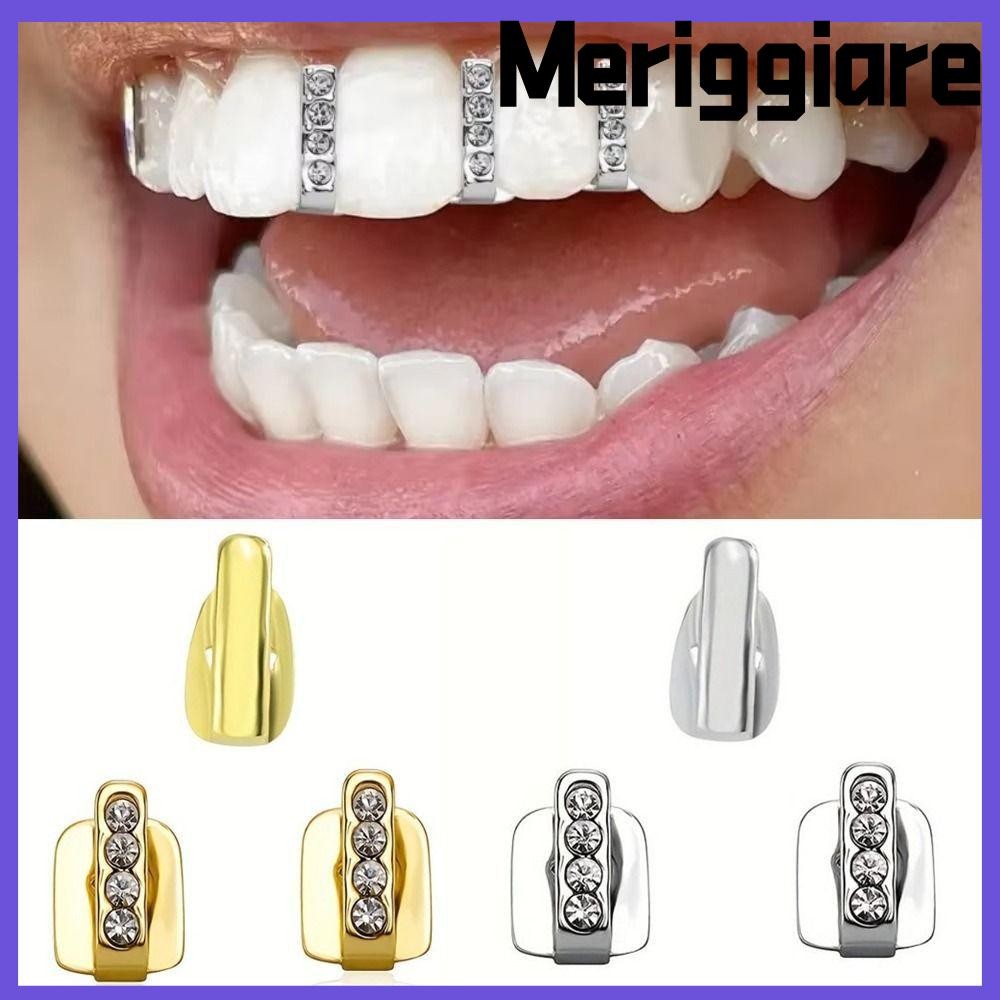MERIGGIARE 3 ชิ้น Hip Hop ฟัน Grillz, Shiny Zircon Rhinestone Grillz, Hollow ฟันหมวกผู้หญิงผู้ชาย