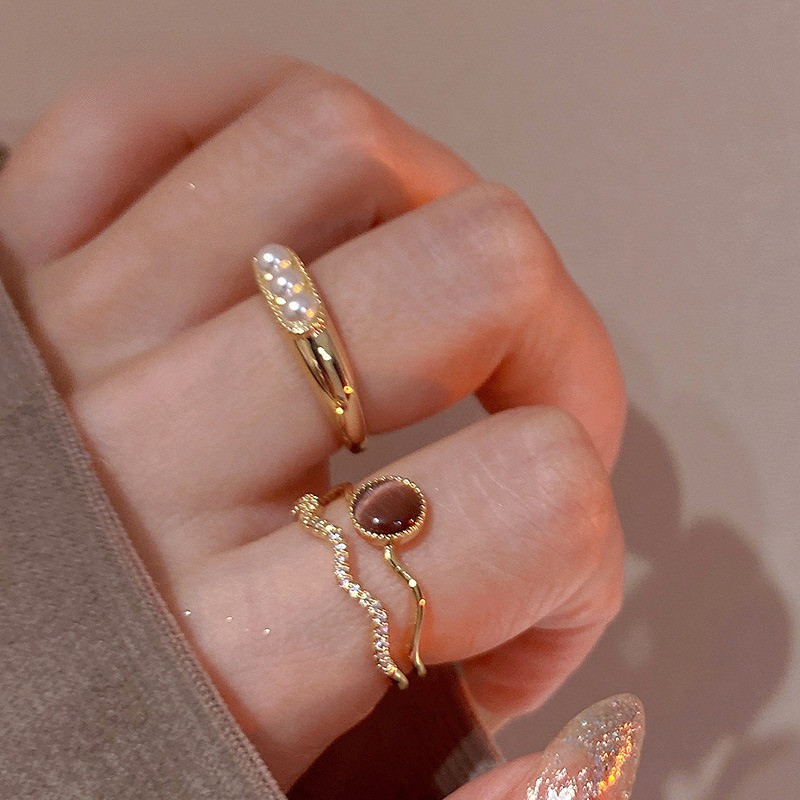 SSB แหวนพลอยตาแมว ซิร์โคเนียสองชั้น สไตล์ฝรั่งเศสวินเทจ S399 - รูปที่ 5