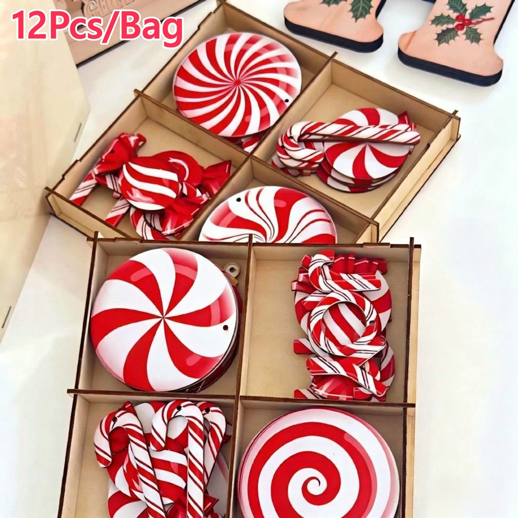 ตกแต่งบ้าน ให้น่าอยู่ 12ชิ้นปีใหม่พรรคตกแต่งบ้านไม้คริสต์มาสขนมแขวนเครื่องประดับขนมต้นไม้เครื่องประดับ ราคาถูก