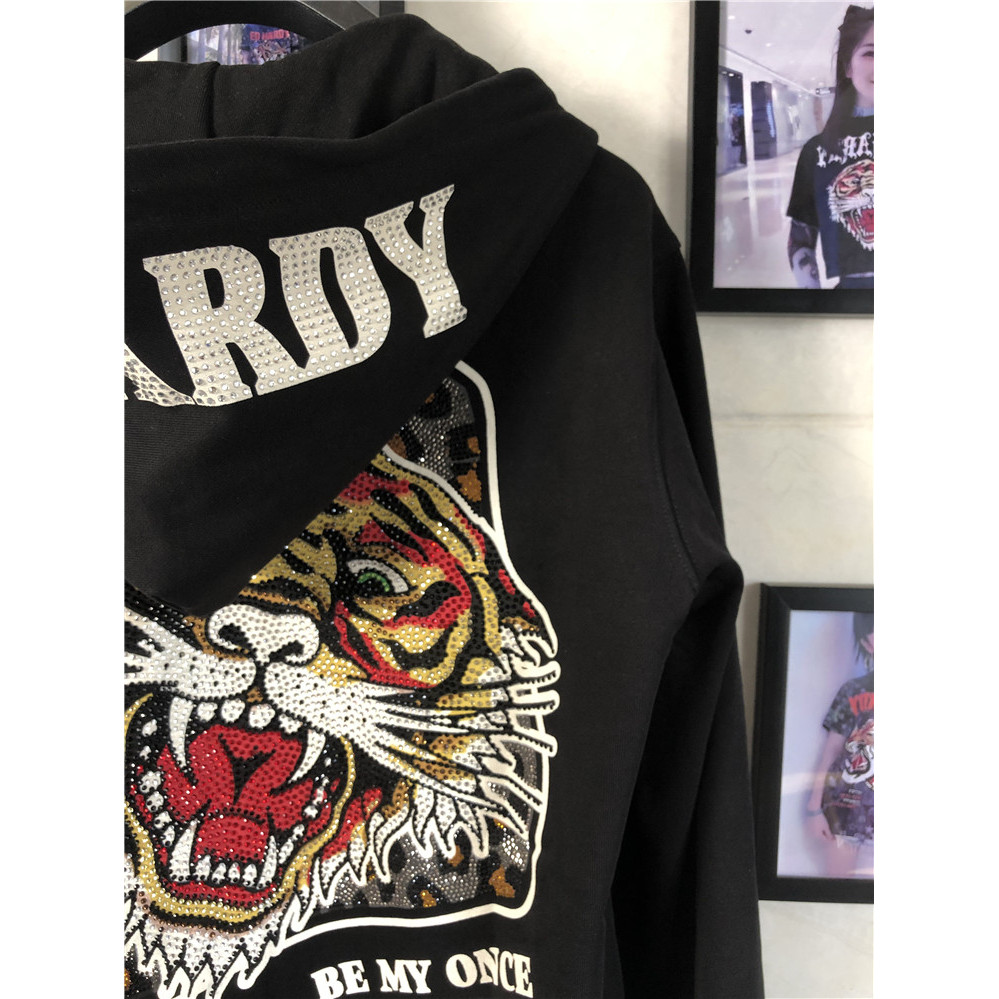 ED ED Hardy Street Wear พิมพ์ร้อนเจาะหัวเสือเสื้อสเวตเตอร์ถักผู้ชายผู้หญิง Hooded Sweatshirt Casual 
