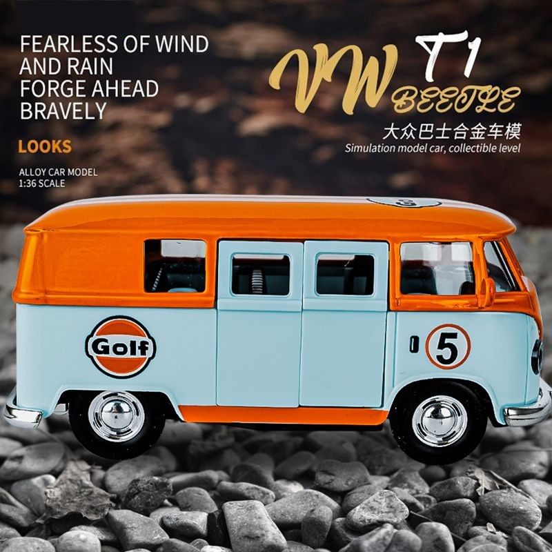1: 36 Volkswagen Bus t1 รถของเล่นโลหะผสม Van รถรุ่นเปิดประตูดึงกลับ Retro รถของเล่นเด็ก H9GV