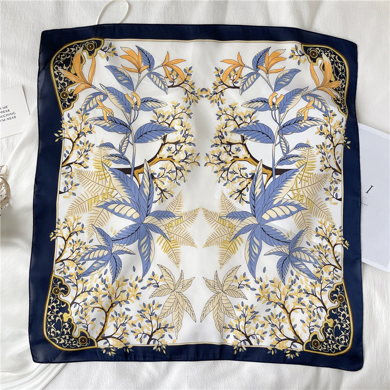 ผ้าพันคอสี่เหลี่ยมฮิญาบ ขนาด 70x70 ซม. ดีไซน์ลวดลายใบไม้ยุโรป